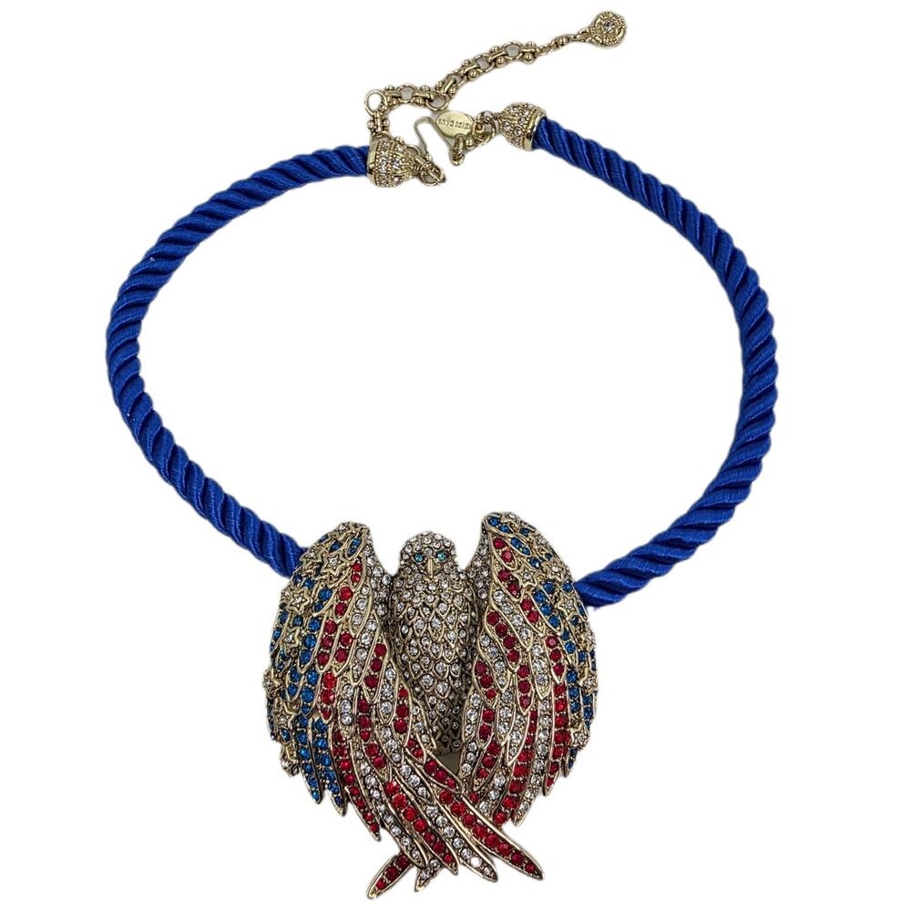 Heidi Daus "Freedom Wings" Crystal Patriotic Eagle Pin & Blue Cord Necklace- NIB